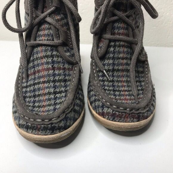 G. H. Bass & Co. Womens Gray Houndstooth Plaid Lace Up Wedge Booties Size 8M - Picture 7 of 12